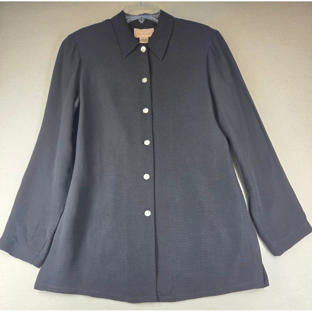 Pat Argenti Black 100% Silk Textured Button Down Blouse Shirt Lined Size 6